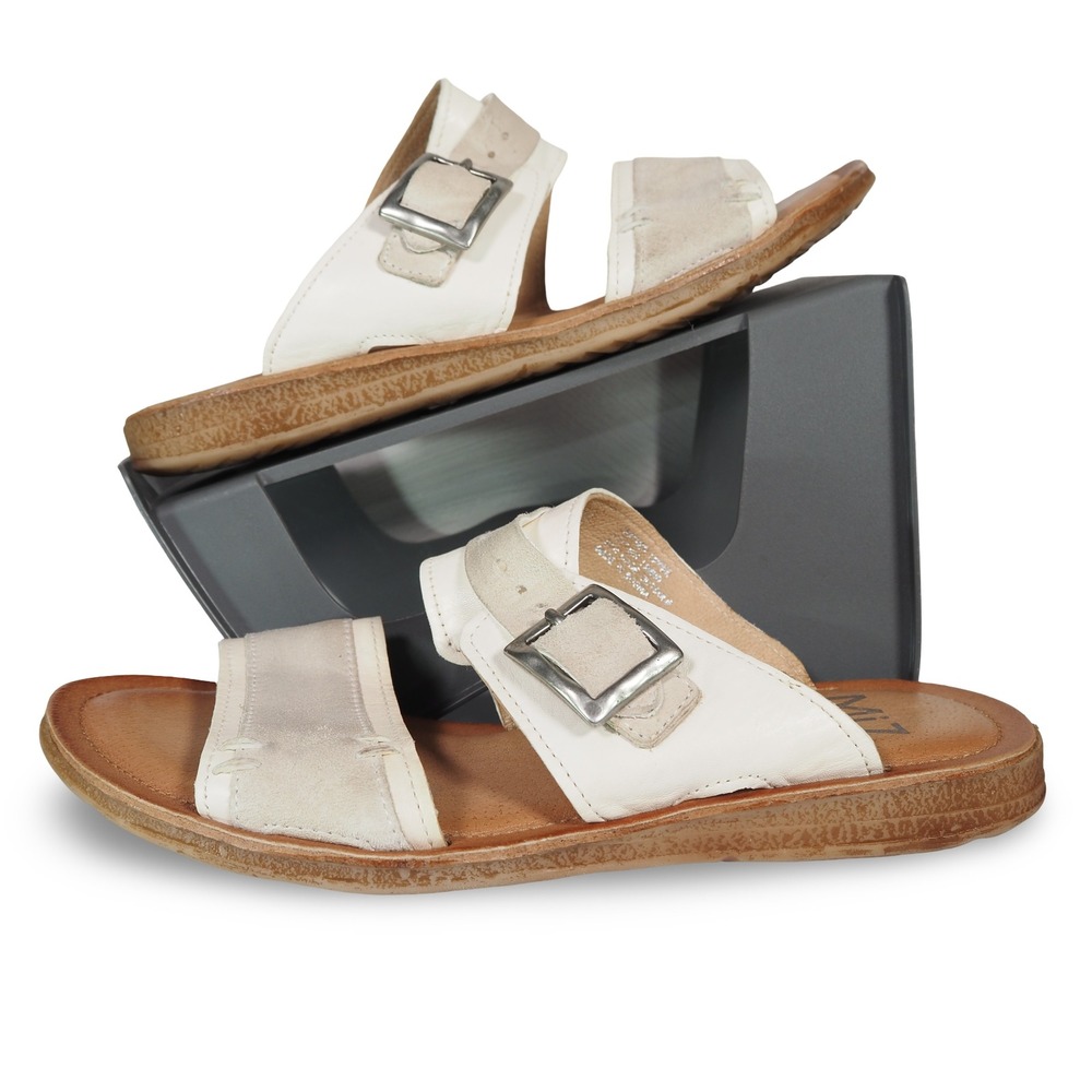 Miz Mooz Florra Sandals Women 8.5-9 White Leather Buckle Slide Flat Shoes 39
